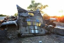 Украинский разбитый танк