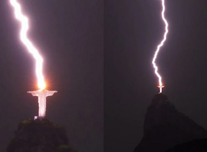 Фотография на которой молния ударила в статую Христа в Рио